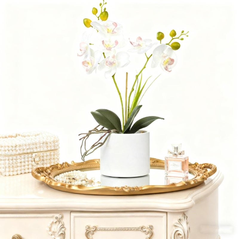 Jusdreen Artificial White Orchid in Ceramic Pot, Realistic Phalaenopsis Arrangement with Potting for Home Office Table Decor, 14.5 Inch Flower Centerpiece - Image 4